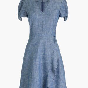 J.Crew Chambray Faux-Wrap Dress 22 | Lightweight Denim Ruffle Detail